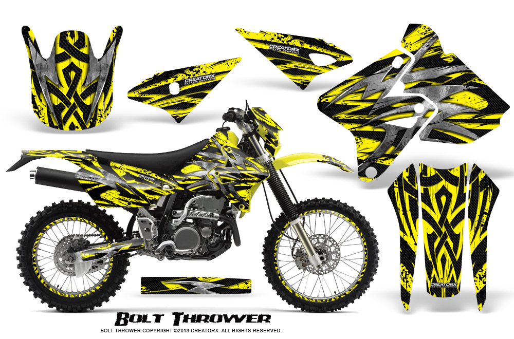 Suzuki DRZ400 Enduro Graphics Kit Bolt Thrower Yellow NP Rims